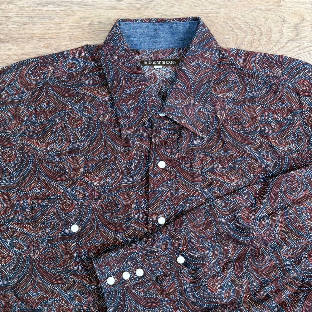 Stetson Pearl Snap Paisley Shirt Mens XL EUC Modern Western Cowboy